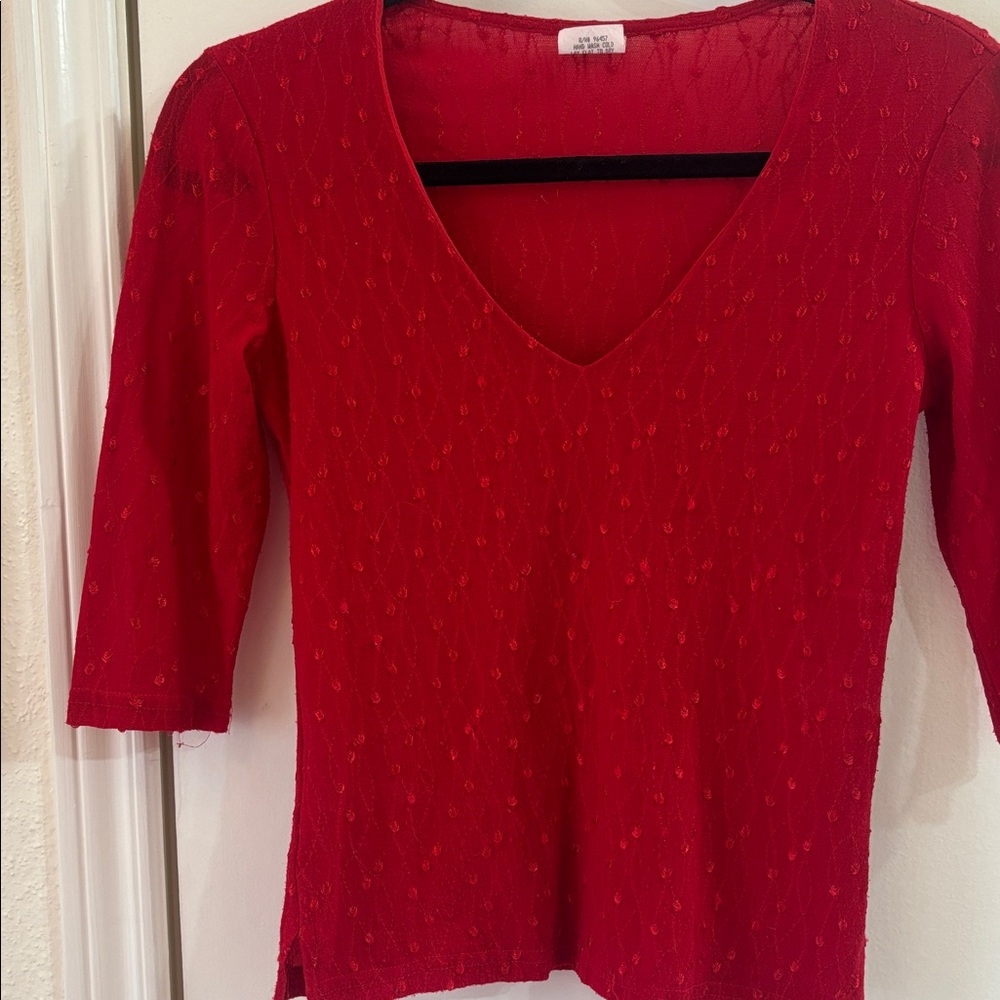 Red V-Neck Short Sleeve Knit Top